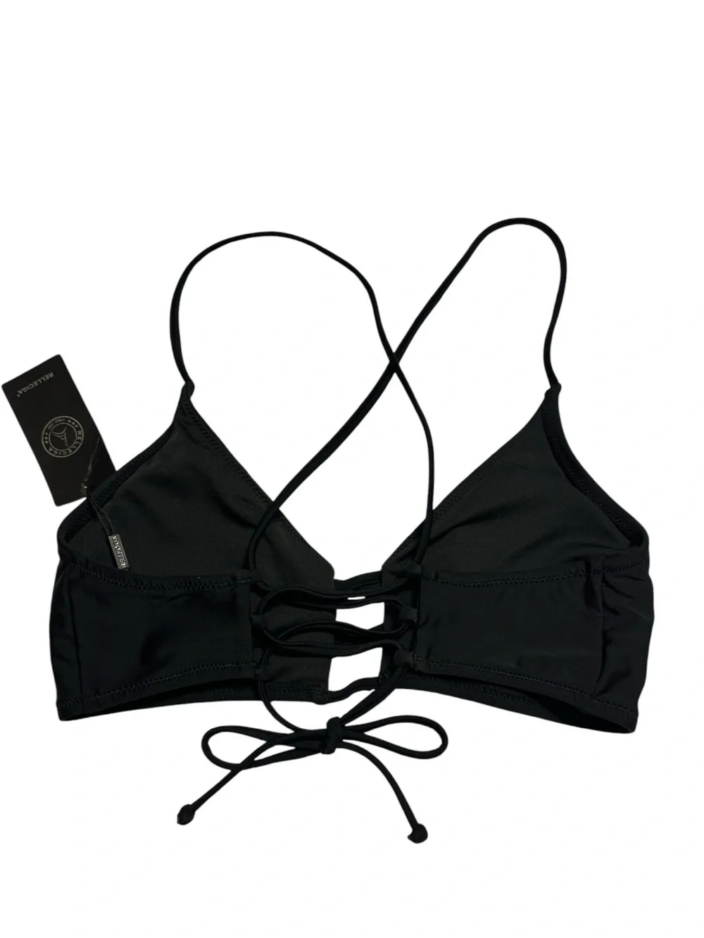 RELLECIGA Black Front Cutout Bikini Top Criss Cross Tie Back Size S